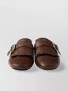 Prada Cognac Leather Shuffle Fringed Mules
