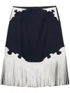Prada Rush Stitch Skirt With Leather Fringe In Blue