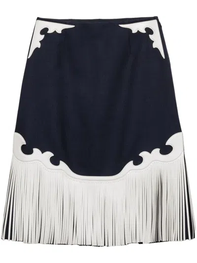 PRADA FRINGED RUSH-STITCH MIDI SKIRT