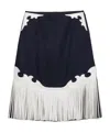 Prada Rush Stitch Skirt With Leather Fringe In Blue