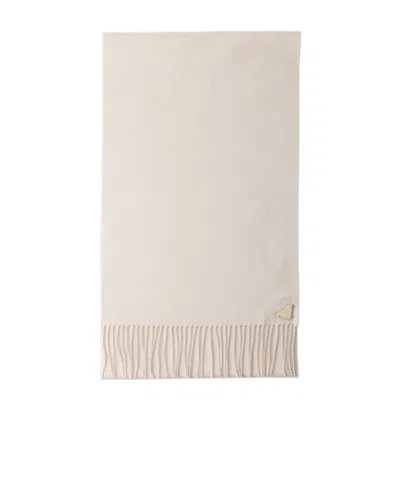 Prada Triangle-logo Fringed Scarf In Multi