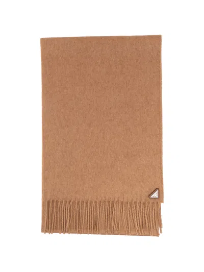 Prada Fringed Silk Scarf In Brown