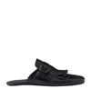 Prada Calf Leather Fringed Monk Strap Mules In Black