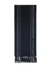 Prada Striped Pattern Scarf Fringed Edges In Blue