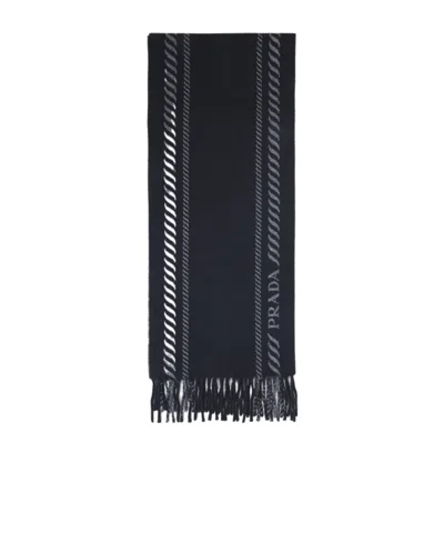 PRADA PRADA FRINGED KNITTED SCARF