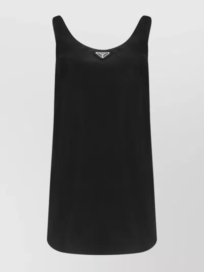 Prada Front Embossed Mini Dress Re-nylon Round Neck In Black