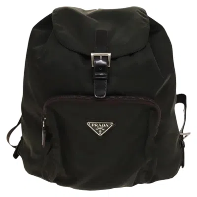 Pre-owned Prada Front Pocket Buckle Backpack Nylon Khaki Nylon Backpack Bag () In Brown