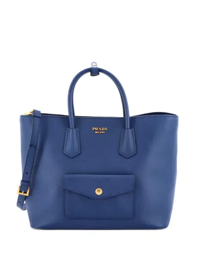Pre-owned Prada Front Pocket Convertible Saffiano Leather Tote Bag In Blue