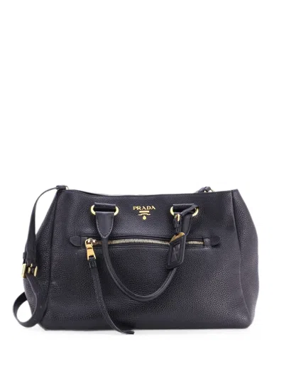 Pre-owned Prada Front Pocket Convertible Tote Vitello Phenix Medium Shoulder Bag In Black