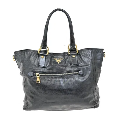 Pre-owned Prada Front Pocket Convertible Tote Vitello Shine Leather Bag () In Black