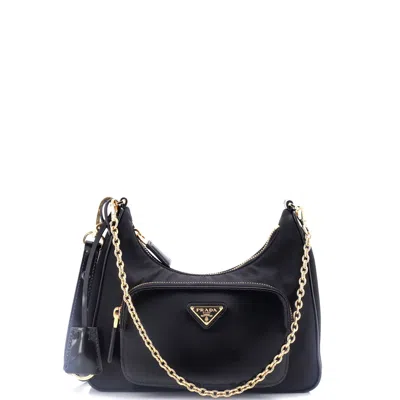 Prada Triangle-logo Shoulder Bag In Black
