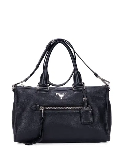 Pre-owned Prada Front Pocket Leather Tote Bag In Black
