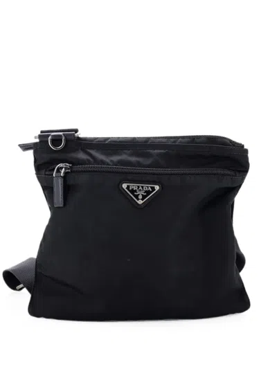 Pre-owned Prada Front Pocket Messenger Bag Tessuto Medium Crossbody Bag In Black