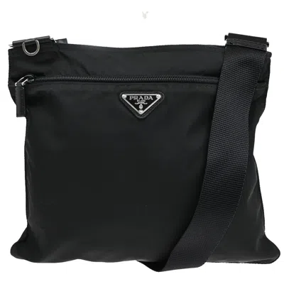 Pre-owned Prada Front Pocket Messenger Bag Tessuto Synthetic Shoulder Bag Bag () In Black