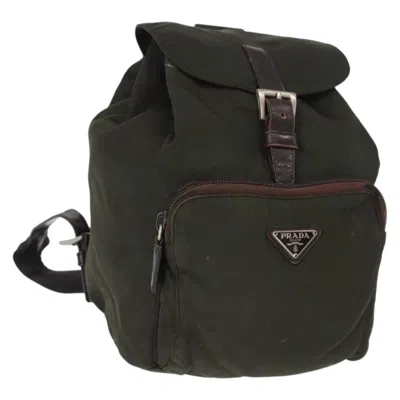 Pre-owned Prada Front Pocket Tessuto Khaki Nylon Backpack Bag ()