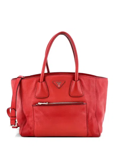 Pre-owned Prada Front Pocket Wing Convertible Vitello Daino Tote Bag In Red