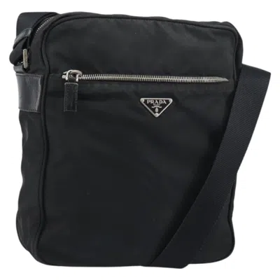 Pre-owned Prada Front Pocket Zip Messenger Bag Tessuto With Saffiano Leather Black Nylon Shoulder Bag Bag (pre