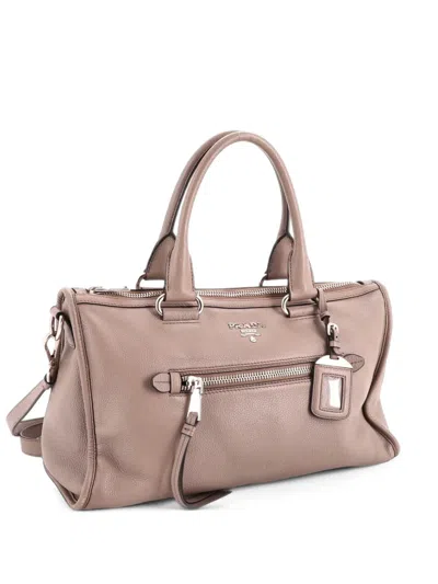 Pre-owned Prada Front Zip Convertible Vitello Phenix Medium Satchel In Grey