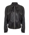 Prada Front Zip Leather Jacket In Black