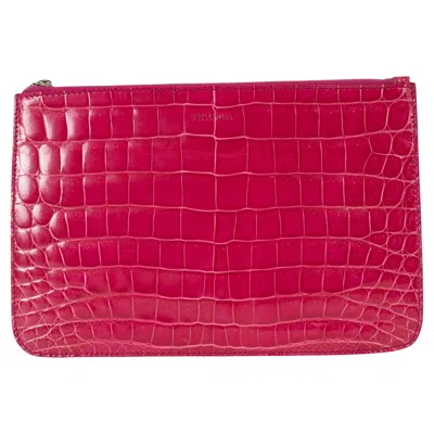 Pre-owned Prada Fuchsia Pink Crocodile Zip Pouch Clutch Bag