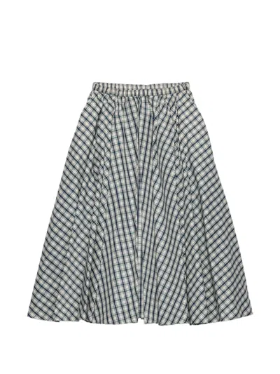 Prada Checked Cotton-blend Chambray Midi Skirt In Blue
