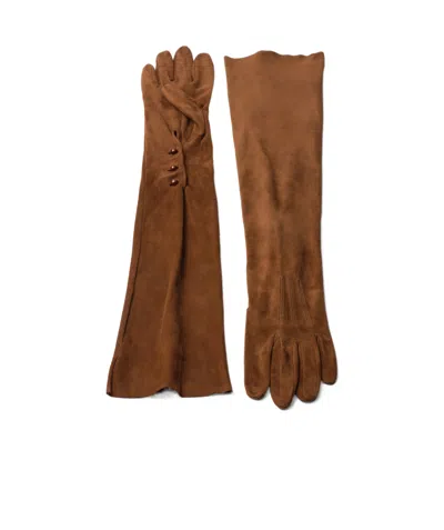 Prada Full-finger Suede Gloves In Brown