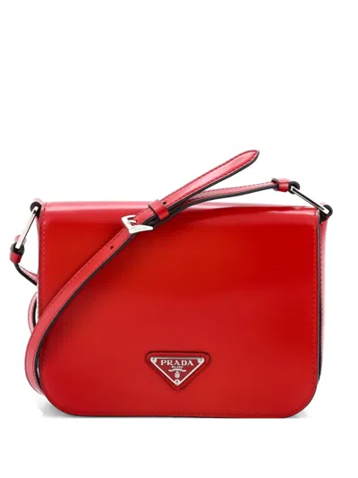 Pre-owned Prada Full Flap Spazzolato Leather Small Shoulder Bag In Red