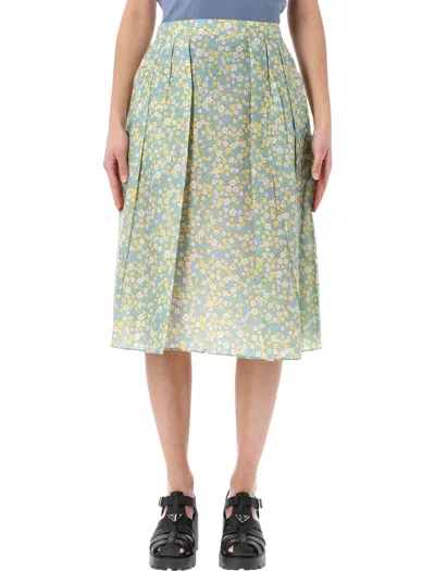 Prada Blossom Midi Skirt High Waist Pockets In Multi