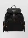 Prada Functional Backpack With Adjustable Straps And Pocket In Black