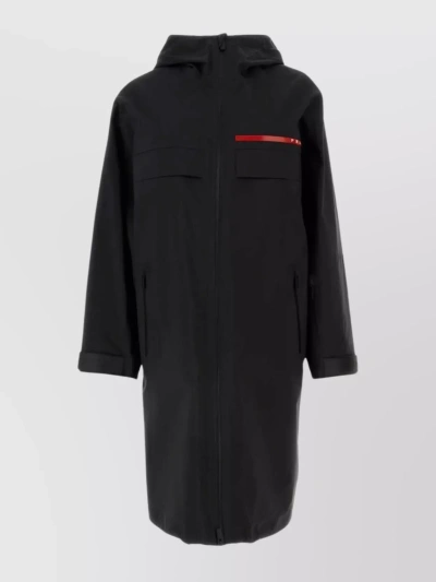 Prada Functional Nylon Hooded Coat In Black