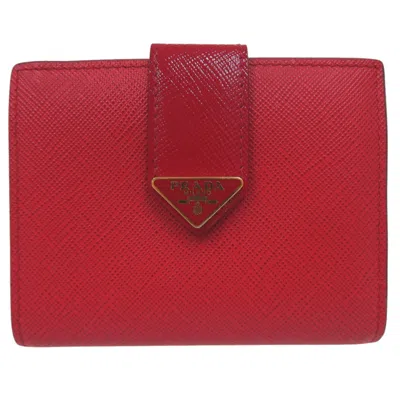 Pre-owned Prada Fuoco Red Color Leather Wallet (bi-fold) () In Fuoco, Red Color