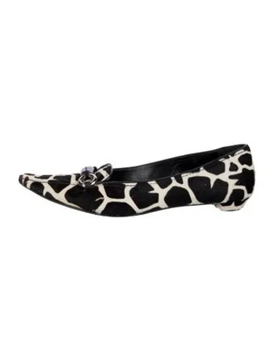 Pre-owned Prada Fur Animal Print Flats In Black