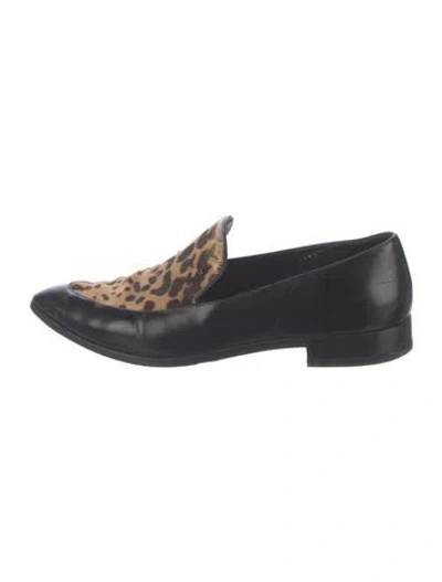 Pre-owned Prada Fur Animal Print Loafers In Blue