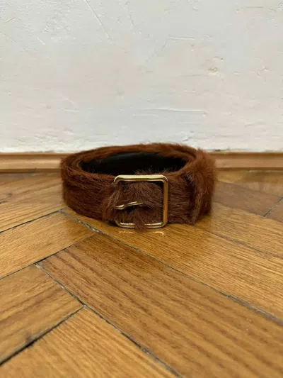 Pre-owned Prada Fur Belt Aw17 Size 95 In Brown