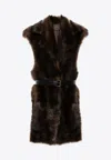 Prada Brown Fur Sleeveless Trench Coat In Brown