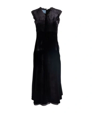Prada Fur-collar Bow-detail Dress In Black