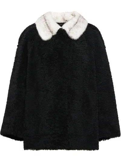 Prada Fur Collar Shearling Jacket In Schwarz
