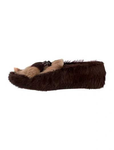 Pre-owned Prada Fur Colorblock Pattern Loafers In Multi