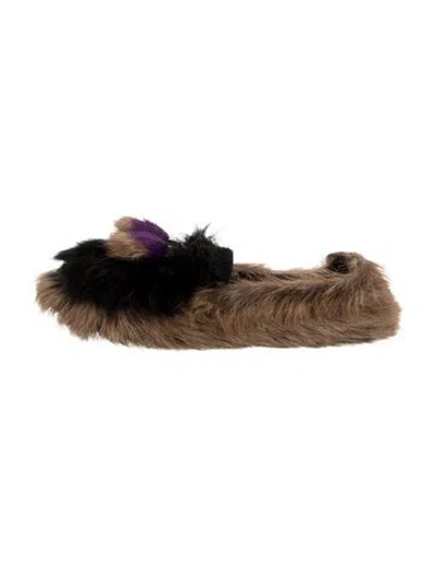 Pre-owned Prada Fur Colorblock Pattern Mules In Brown