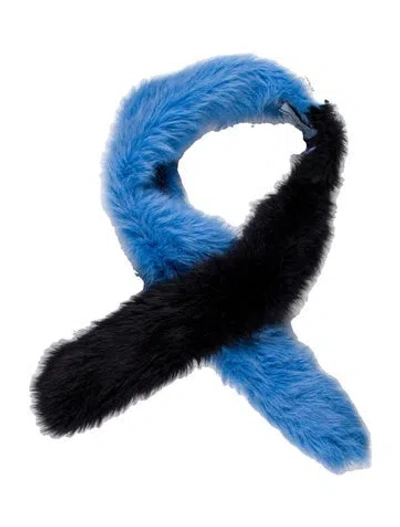 Pre-owned Prada Fur Colorblock Pattern Scarf In Blue