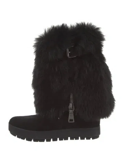 Pre-owned Prada Fur Fur Trim Boots In Black