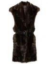 Prada Brown Fur Sleeveless Trench Coat In Brown