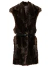Shop Prada Fur Gilet In Mogano