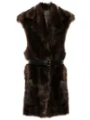 Prada Brown Fur Sleeveless Trench Coat In Mogano