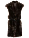 Prada Brown Fur Sleeveless Trench Coat In Brown