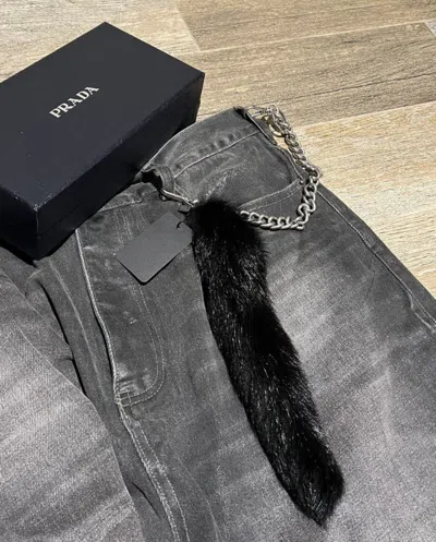Pre-owned Prada Fur Key Chain Bag Charm In Black