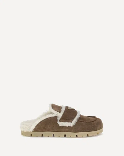 Prada Fur Mules In Brown