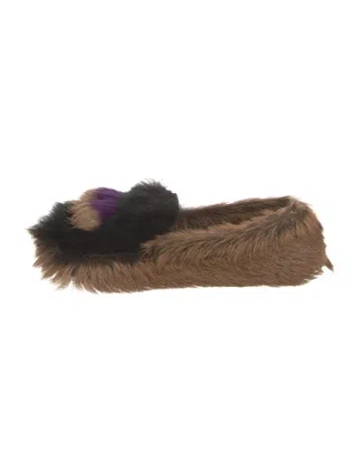 Pre-owned Prada Fur Patterned Mules In Brown