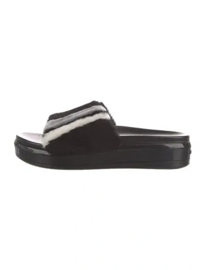 Pre-owned Prada Fur Printed Slides In Black