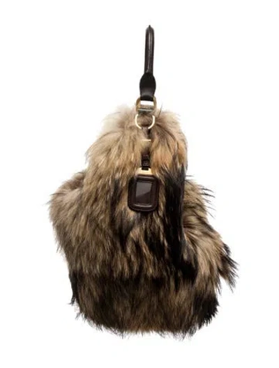 Pre-owned Prada Fur Sacca In Brown